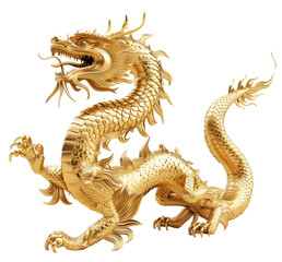 chinese golden dragon isolated on transparent background