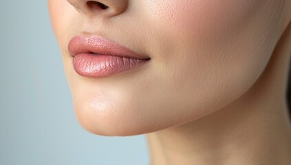 Obraz premium Soft focus image showcasing the subtle transformation of the chin's contour, hinting at the power of cosmetic injections to sculpt facial features.