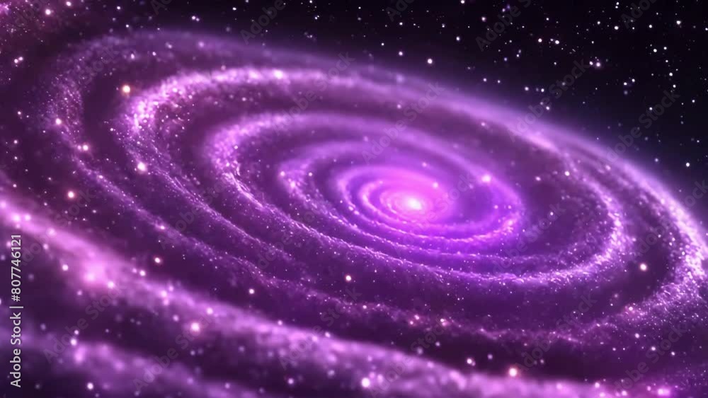 Wall mural spiral galaxy glowing in the dark starry sky. the camera slowly zooms in on the enchanting purple ga