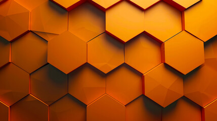 An orange background with hexagonal shapes.