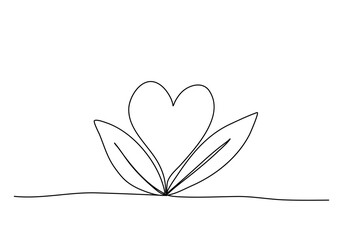 Plant with a sign of heart, one line drawing vector illustration.