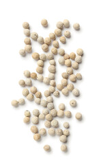 Aromatic spice. Pile of peppers isolated on white, top view