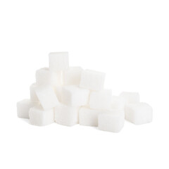 Pile of sugar cubes isolated on white