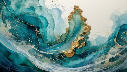 abstract watercolor painting,  "Skybound Symphony: A Contemporary Exploration in Alcohol Ink Seas"