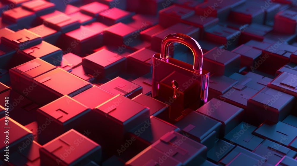 Poster a 3d rendering showing a secure warning, a red padlock, and a field with incomplete passcode entry. 