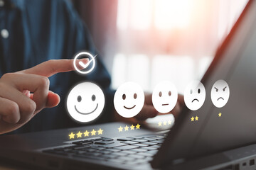 Customer satisfaction, online feedback rating and customer experience concept. User touch on...