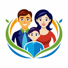 Children, dad, and mom stand together logotype vector icon illustration 