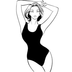Adobe Illustrator Artwork black and white silhouette of a woman in a swimsuit on the beach