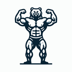 Vector illustration, a ferocious bear athlete posing, showing large biceps