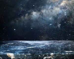 marble table with Starry sky and stars background