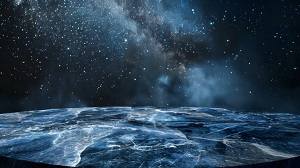 marble table with Starry sky and stars background