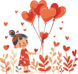 Joyful Child with Heart Balloons