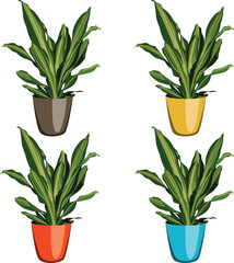 Vector office plant, 4 color types