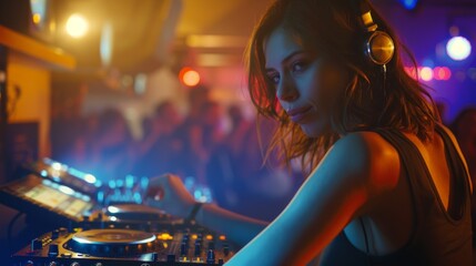 Female DJ Performing at Nightclub
