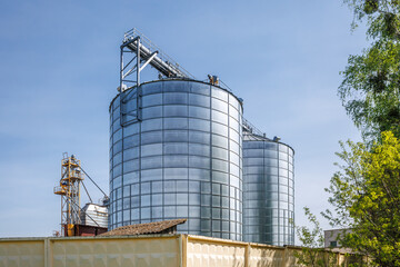 silos granary elevator on agro-industrial complex with seed cleaning and drying line for grain storage