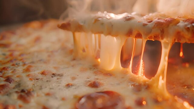 Steaming Hot Pizza with Melting Cheese with Ai generated.
