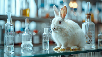 Cosmetics test on rabbit animal in laboratory, animal rights