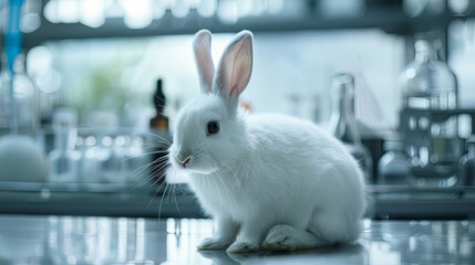 Cosmetics test on rabbit animal in laboratory, animal rights