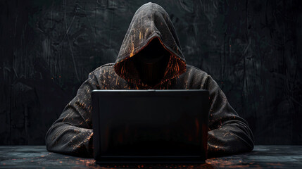 Be aware of hacker attack, anonymous hacker, an enigmatic individual behind a computer screen, conducting cyber activities, cybersecurity concept, dark background