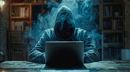 Be aware of hacker attack, anonymous hacker, an enigmatic individual behind a computer screen, conducting cyber activities, cybersecurity concept