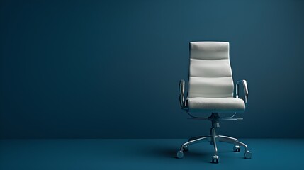 Elegant white office chair in a minimalistic style on a blue background. Modern furniture design. Perfect for business and home office spaces. AI