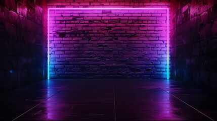 Vibrant purple brick wall. Purple urban city alley way. Busted brick wall. Background or wallpaper....