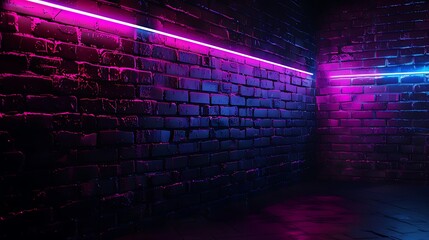 Vibrant purple brick wall. Purple urban city alley way. Busted brick wall. Background or wallpaper....