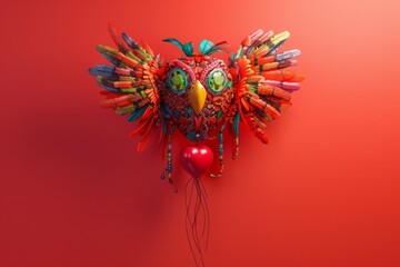 Minimal balloon 3D image of heart shape Quetzalcoatl Mexican god feathered