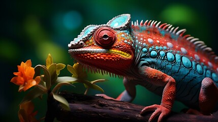 Obraz premium Chameleon Blending on a Forest Branch