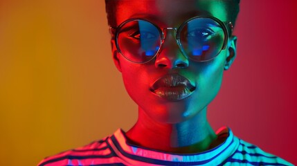 High fashion studio portrait of a young African American woman, beautiful makeup, luxurious style.