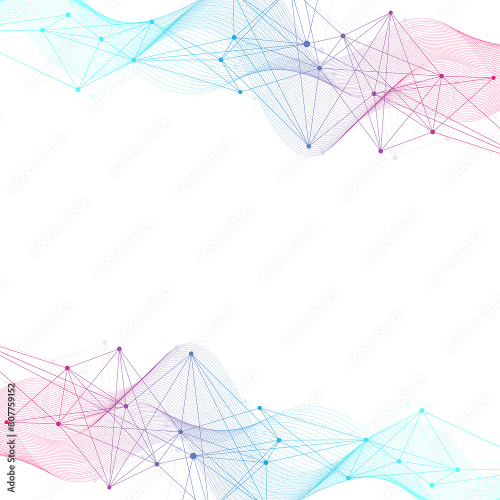 Poster Abstract tech network connection dots. Digital technology and big data analysis background. Geometric background with abstract mesh, plexus lines