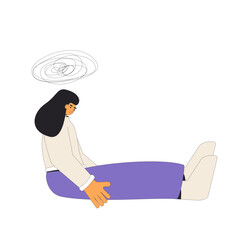 Bad mood and confusion. Sad young woman sitting on the floor isolated on white background. Teenage girl with ADHD. Frustrated person. Vector flat illustration.