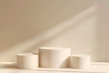 Three Podiums of Varying Heights on a Minimalist White Background