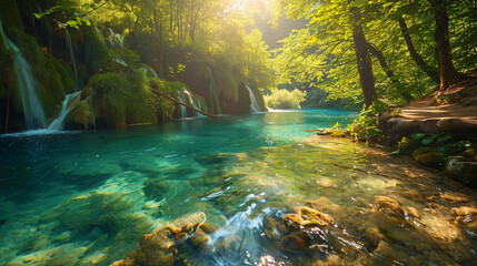 Deep forest stream with crystal clear water - Powered by Adobe