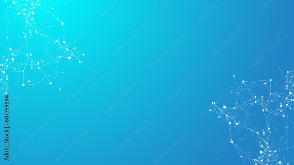 Poster Abstract tech network connection dots. Digital technology and big data analysis background. Geometric background with abstract mesh, plexus lines