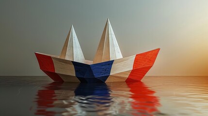 Paper boat with flag of France shipping on financial news