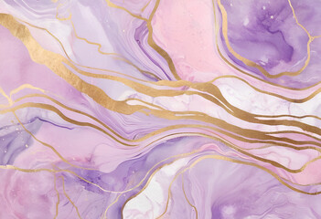 Fototapeta premium a purple and gold colored marble with the gold swirls on the top. 
