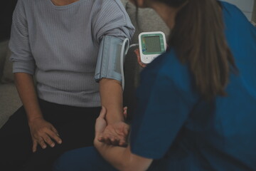 Doctor doing professional pressure examine her young patient