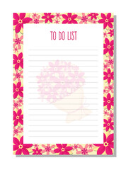 Planner, to do list, organizer with flowers, leaves, bouquet.