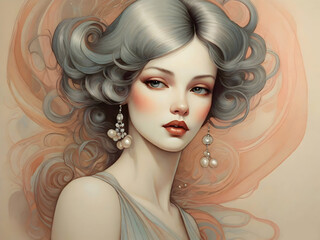Girl Portrait Elegant Lady Vintage Art