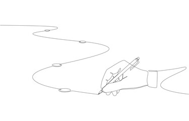 Continuous one line drawing of businessman drawing line with checkpoints, workflow, project progress, or milestone of success concept, single line art.