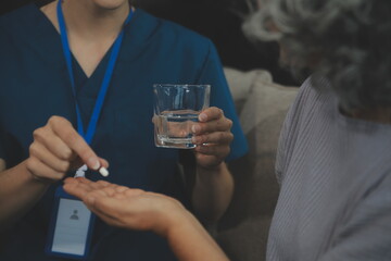 Doctors are giving advice on medication to patients in hospital examination rooms, treating diseases from specialists and providing targeted treatment. Concepts of medical treatment and specialists.