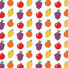 seamless repeated pattern with summer fruit. Apple, orange, mango, and grape vector pattern.