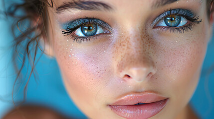 Fototapeta premium Serene beauty with blue eye makeup