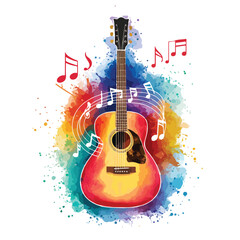 Watercolor a digital painting of a guitar World Music Day with vector illustration