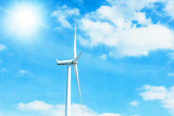 wind turbine clean power electricity power generator on blue sunny summer sky background - 807762520