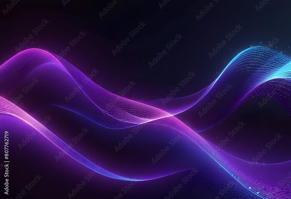 Wall mural blue purple wave line light gradient dark background. abstract technology big data digital backgroun - Wall murals