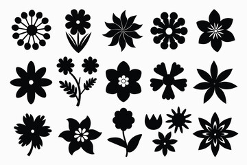 Set of Flowers black Silhouette Design with white Background and Vector Illustration