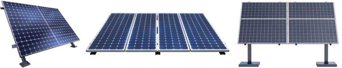 Solar panel collection, photovoltaic energy bundle, isolated on a transparent background