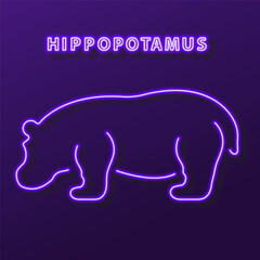 hippopotamus neon sign, modern glowing banner design, colorful modern design trend on black background. Vector illustration.